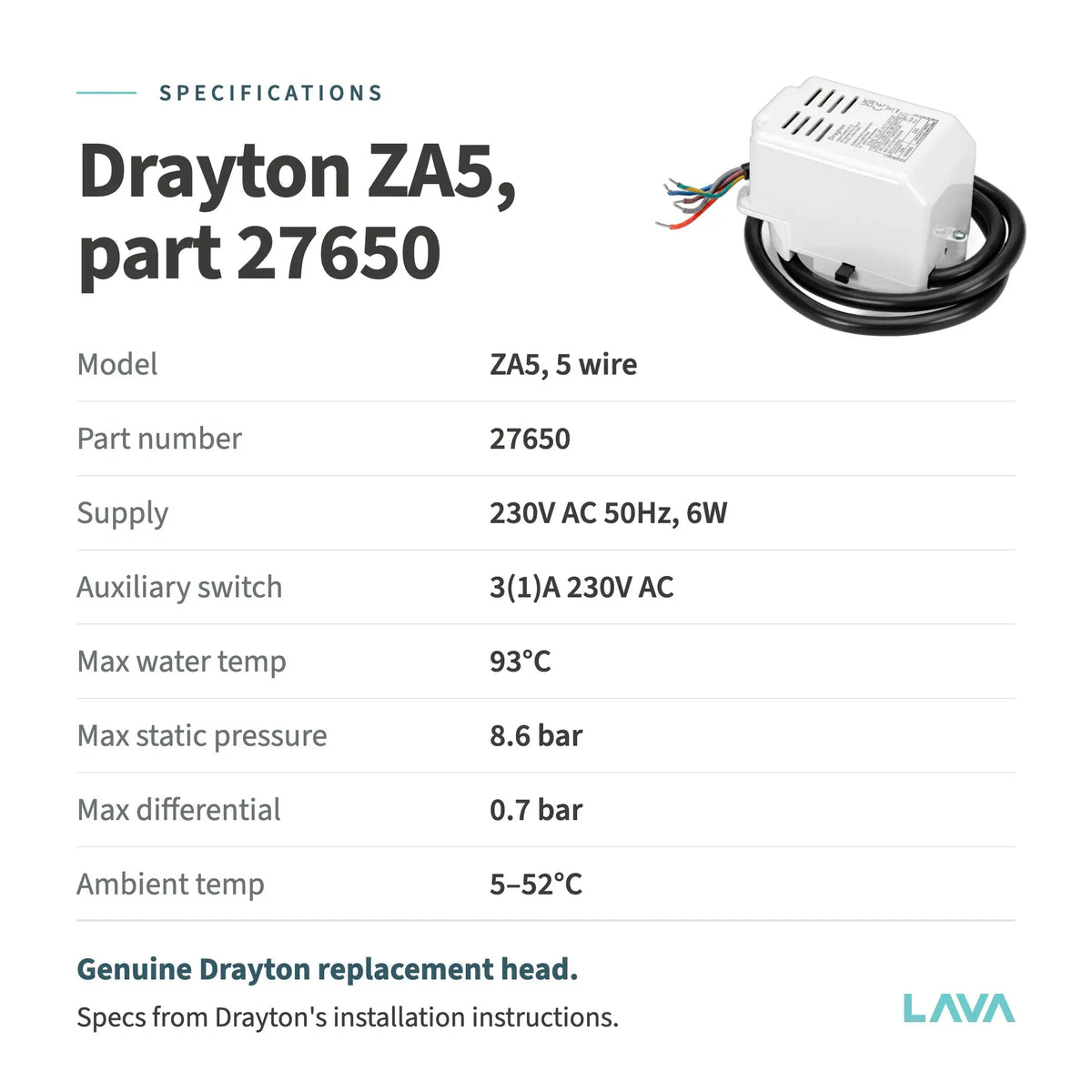 Drayton ZA5 actuator head – specifications