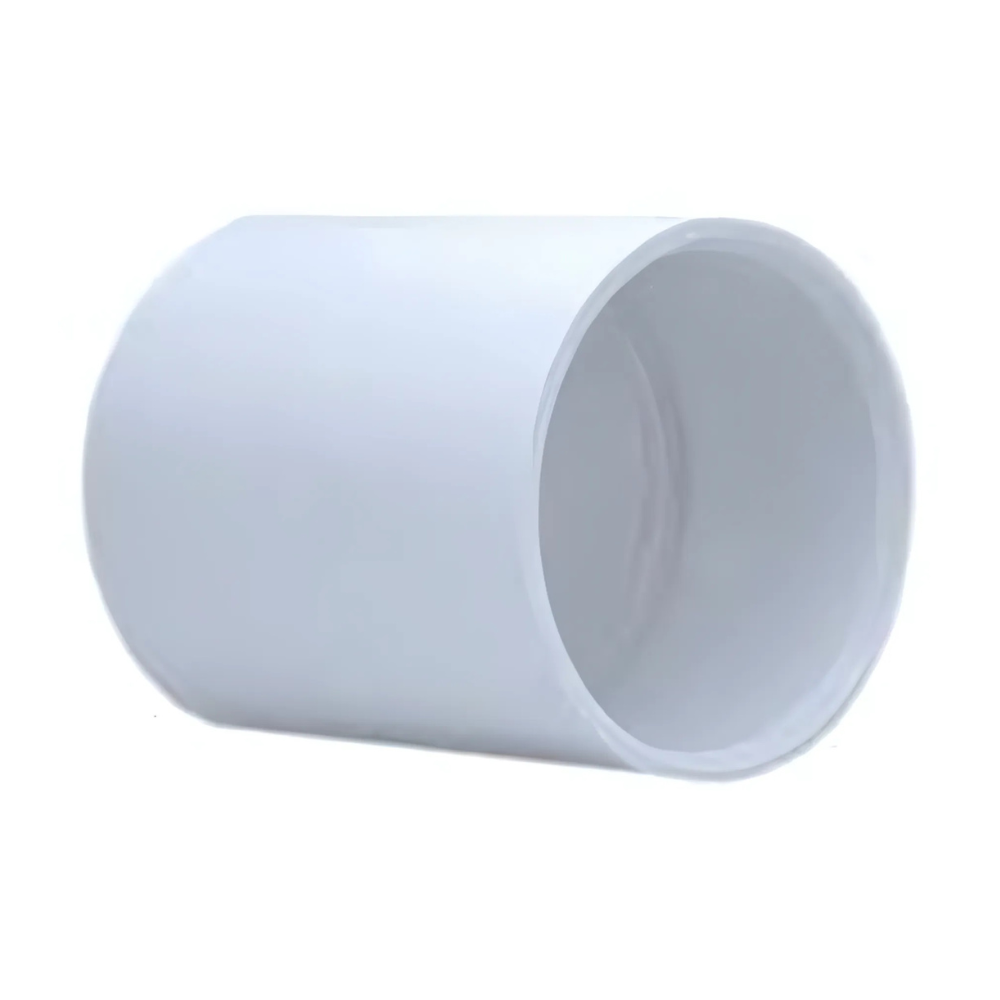 White plastic pipe fitting on a white background