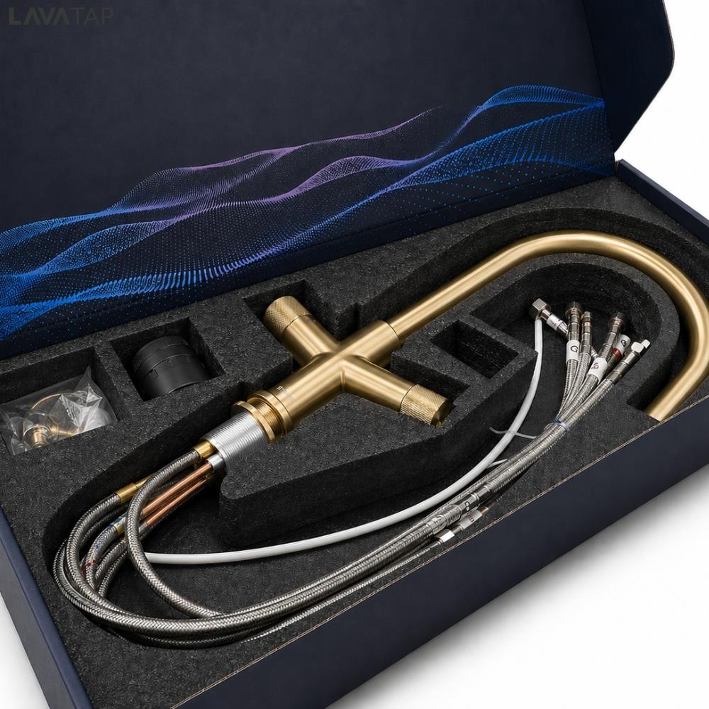 LavaTap 4 in 1 Boiling Water Tap Swan Neck Instant Hot Water Kitchen Mixer Tap Only - Brass LavaTap