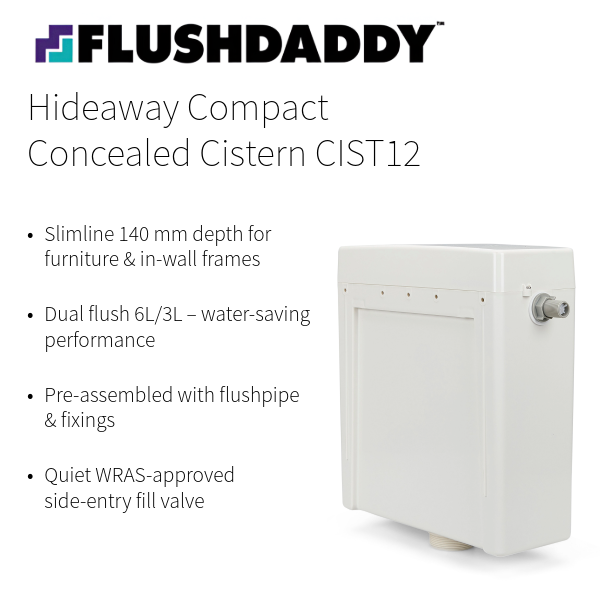FlushDaddy Concealed Toilet Cistern Dual Flush 6L 3L Compact Hideaway WC Tank - CIST12 FlushDaddy