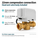 Drayton 27100 2-port motorised zone valve, 22mm, complete with valve body and actuator – detail