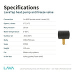 LavaTap 1in male x female swivel anti freeze valve – specifications