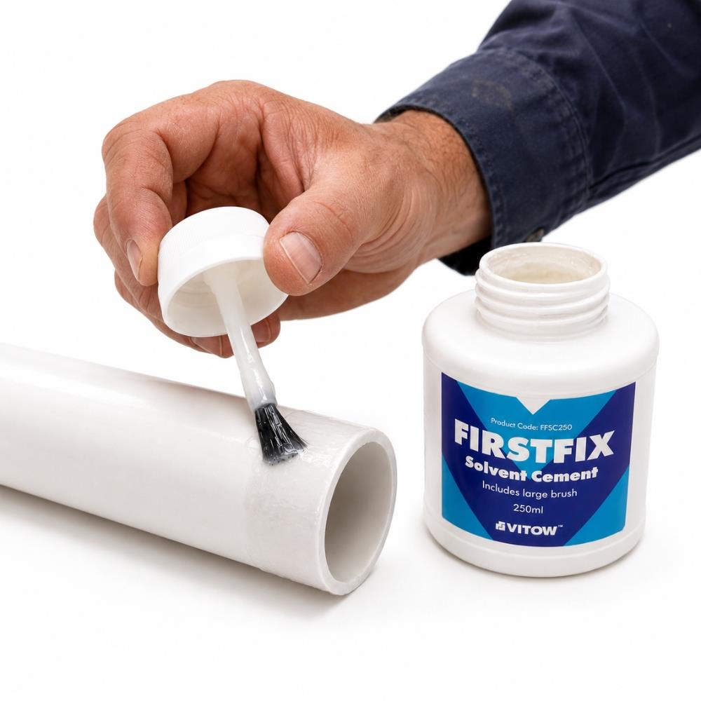 Mark Vitow FirstFix Solvent Cement 250 ml PVC Pipe Glue for Solvent Weld Waste Pipe Fittings