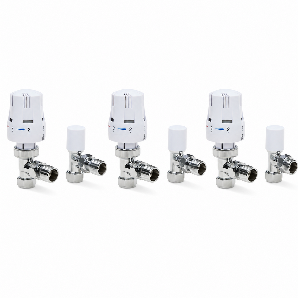 3 x Thermostatic Radiator Valve TRV & Lockshield 15mm Angled LavaTap