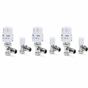 3 x Thermostatic Radiator Valve TRV & Lockshield 15mm Angled