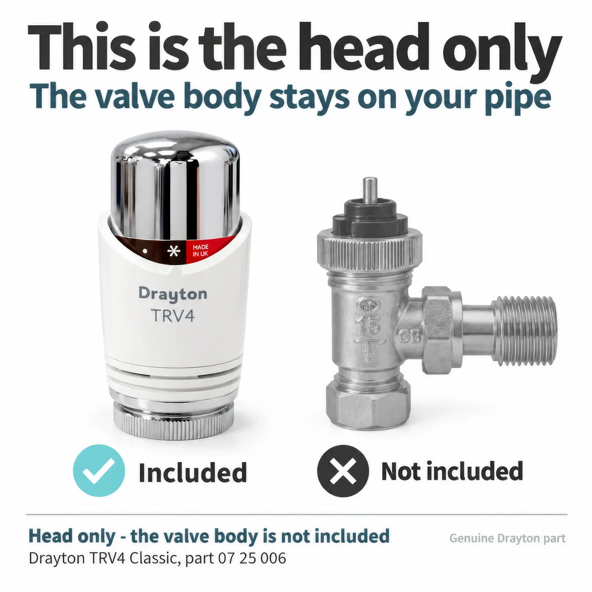 Drayton TRV4 Classic Thermostatic Radiator Valve Sensing Head Only - Chrome and White, Part 07 25 006 Drayton