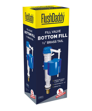 FlushDaddy Bottom Entry Anti Syphon Adjustable WC Toilet Fill Valve 1/2 Inch Brass Tail