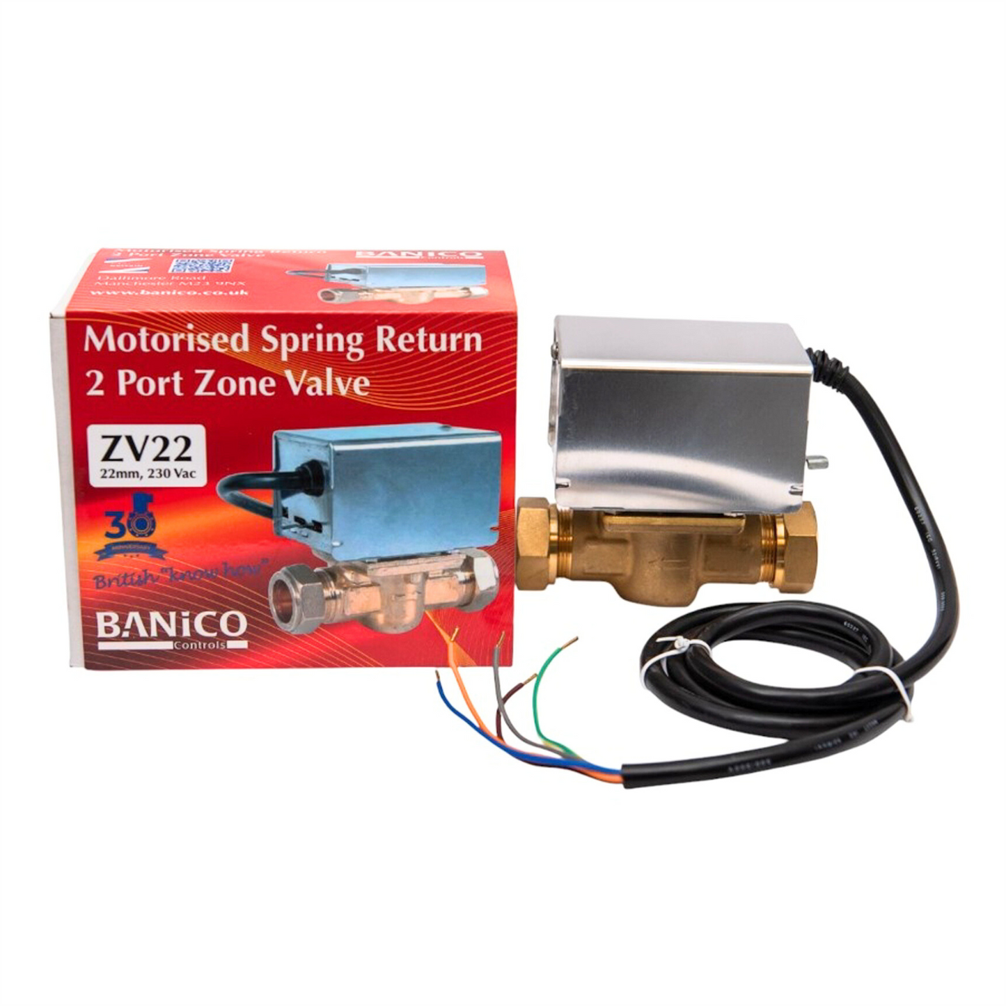 Banico ZV22 22mm 2 Port Motorised Zone Valve Banico - Side Profile