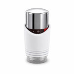 Designer white and chrome angled thermostatic radiator valve, 15mm with lockshield – detail