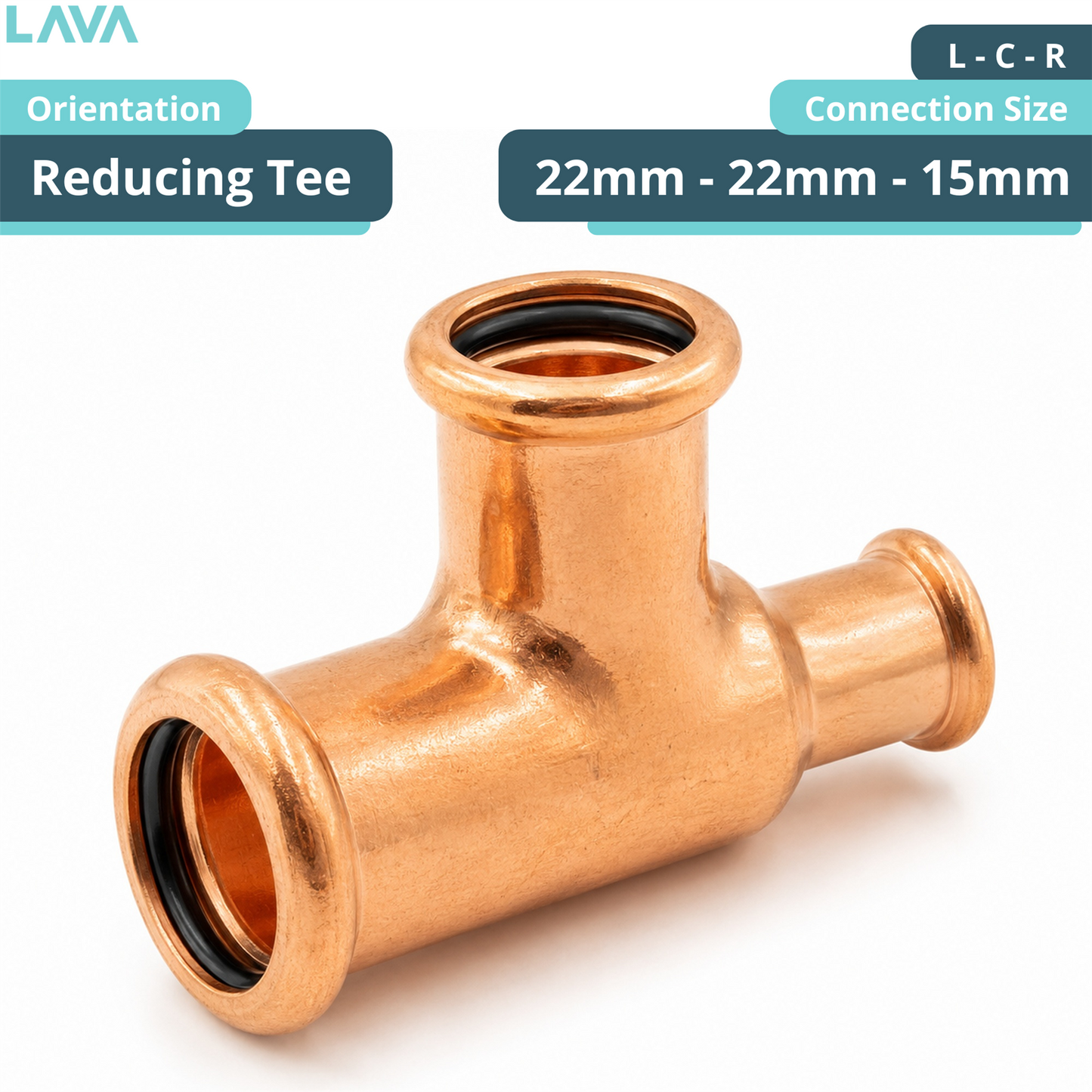 LavaPlumb Copper Pressfit Reducing Tee - 22 x 22 x 15mm (L/C/R) LavaPlumb