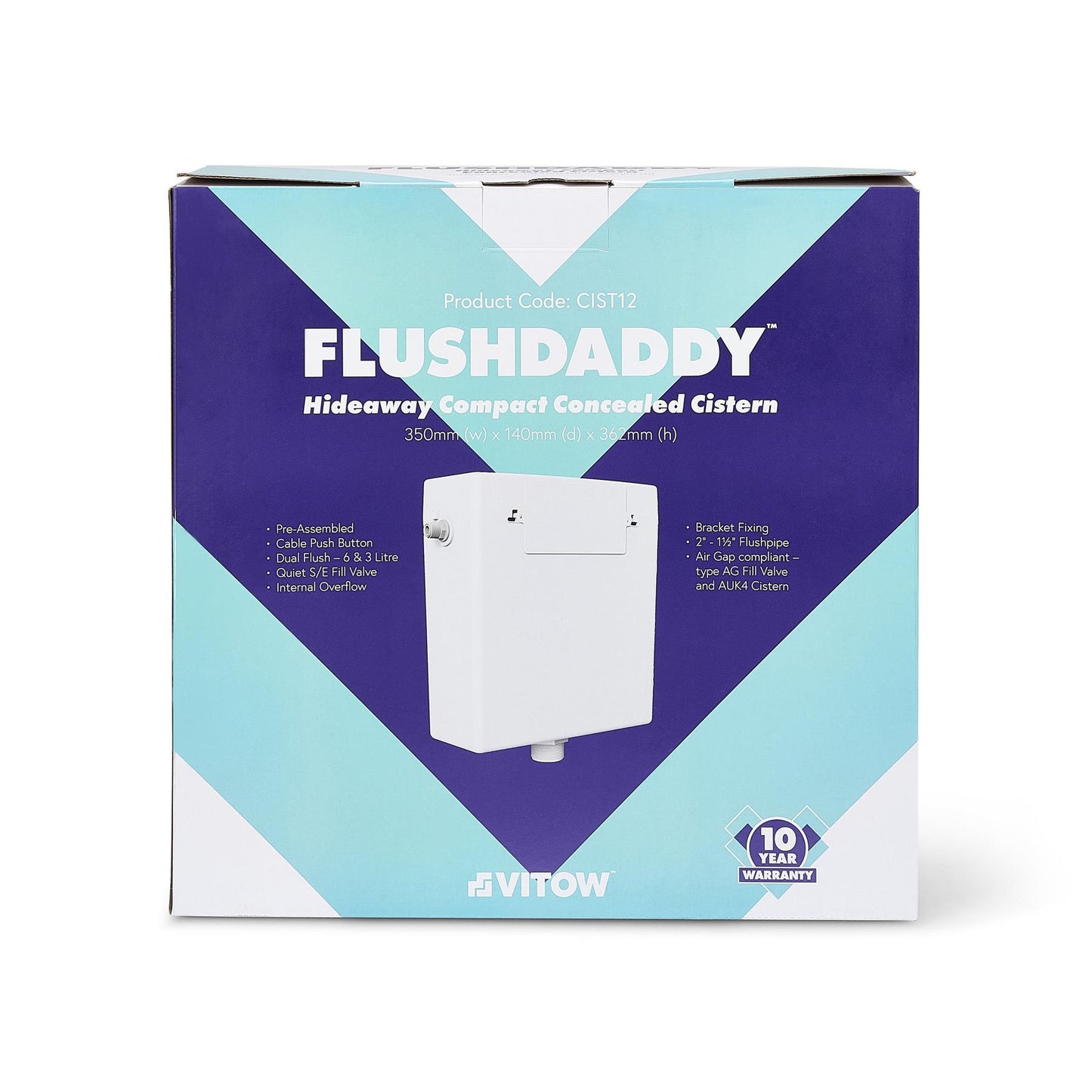 FlushDaddy Concealed Toilet Cistern Dual Flush 6L 3L Compact Hideaway WC Tank - CIST12 FlushDaddy