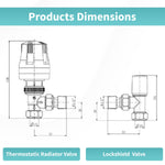 LavaTap Thermostatic Radiator Valve TRV with Lockshield 1/2 Inch x 15mm Angled White Radiator Thermostat Valve LavaTap - Technical View