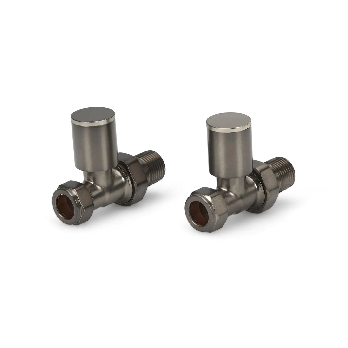 LavaTherm Straight Brushed Gun Metal Radiator Valves Pair 15mm