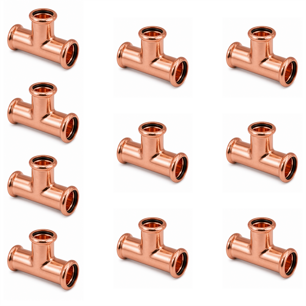 LavaPlumb Copper Pressfit Equal Tee - 22mm - 10 Pack LavaPlumb