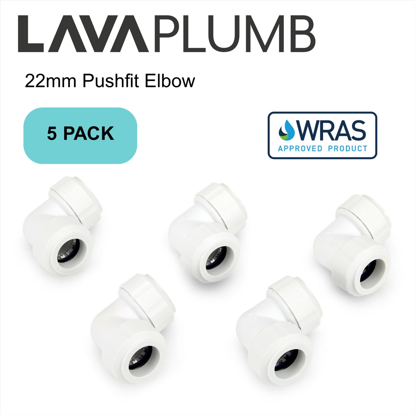 LavaPlumb 22mm Pushfit Elbow White 5 Pack