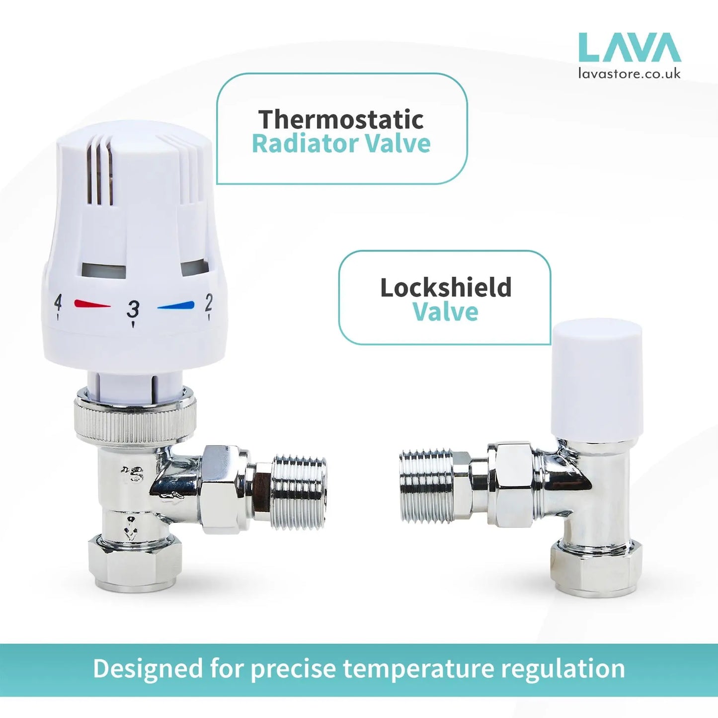 OPENBOX - Thermostatic Radiator Valve TRV & Lockshield 15mm Angled LavaTap