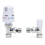 LavaTap Thermostatic Radiator Valve TRV with Lockshield 1/2 Inch x 15mm Angled White Radiator Thermostat Valve LavaTap - Side Profile