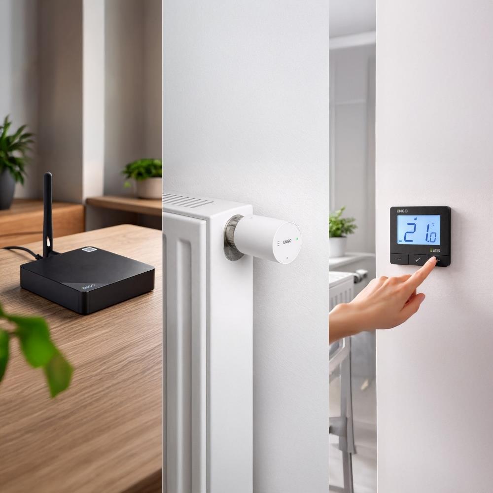 ENGO E25 Smart Thermostat Starter Pack Zigbee Radiator Control Black ENGO - Side Profile
