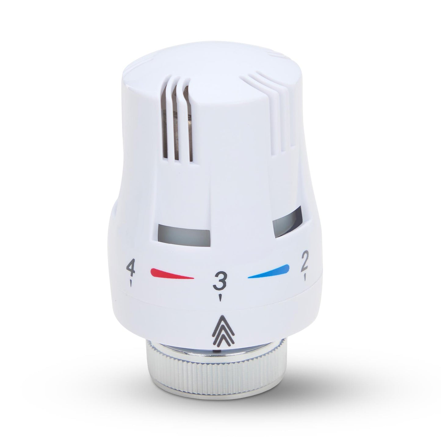 LavaTap Thermostatic Radiator Valve TRV with Lockshield 1/2 Inch x 15mm Angled White Radiator Thermostat Valve LavaTap - Rear View