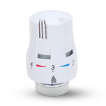 LavaTap Thermostatic Radiator Valve TRV with Lockshield 1/2 Inch x 15mm Angled White Radiator Thermostat Valve LavaTap - Rear View