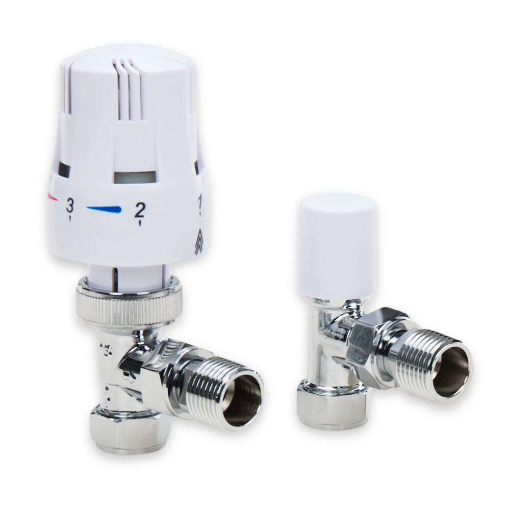 LavaTap Thermostatic Radiator Valve TRV with Lockshield 1/2 Inch x 15mm Angled White Radiator Thermostat Valve LavaTap