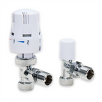 LavaTap Thermostatic Radiator Valve TRV with Lockshield 1/2 Inch x 15mm Angled White Radiator Thermostat Valve LavaTap