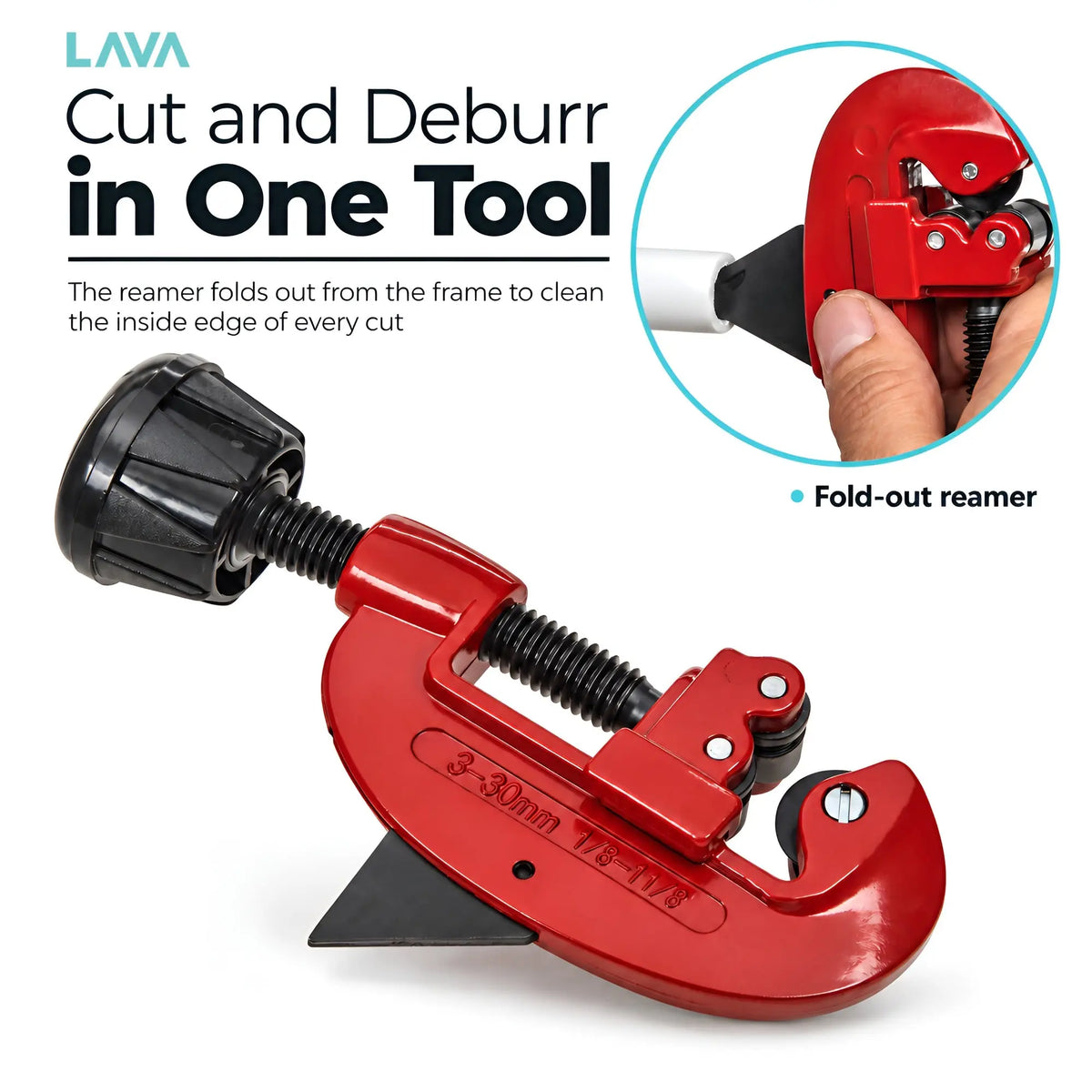 LavaTap pipe cutter 3-30mm – fold-out deburring reamer