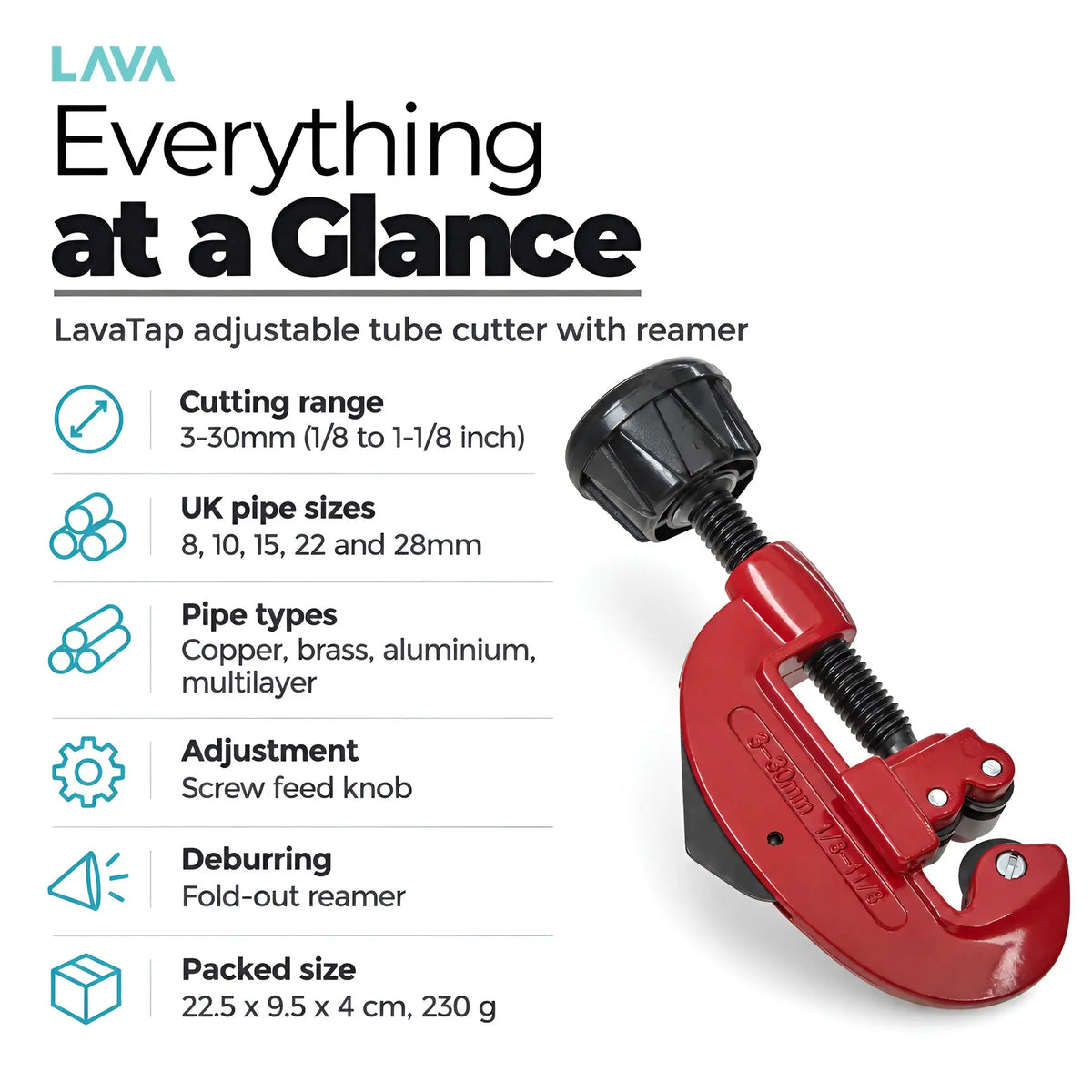 LavaTap pipe cutter 3-30mm – specifications