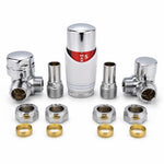 Designer white and chrome angled thermostatic radiator valve, 15mm with lockshield – view 5