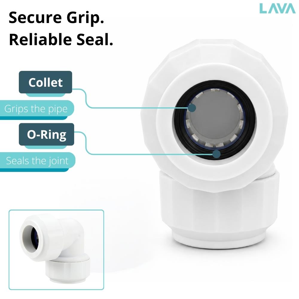 LavaPlumb 15mm push fit elbow, white, 10 pack – view 5