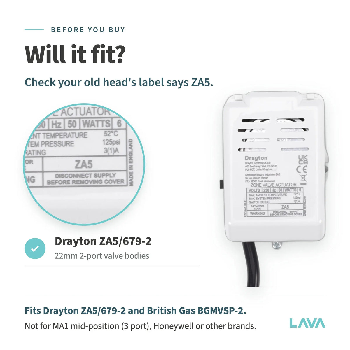 Drayton ZA5 actuator head – will it fit, check the label says ZA5
