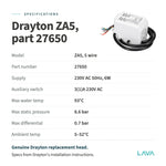 Drayton ZA5 actuator head – specifications