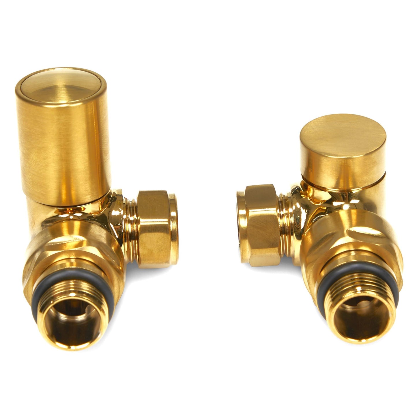Brushed Brass Radiator Valves 15mm Pair - Corner LavaTherm