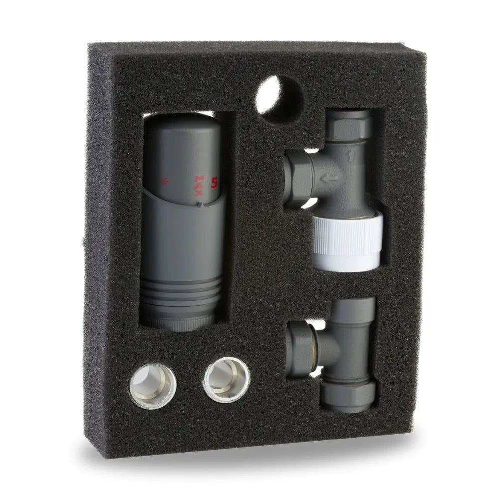 LavaTherm TRV Anthracite Thermostatic Radiator Valve - Angled