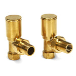 Brushed Brass Radiator Valves 15mm Pair - Angled LavaTherm