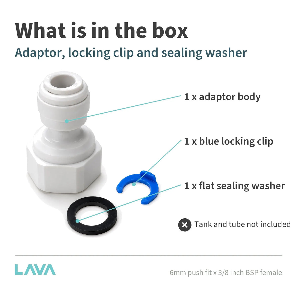 6mm Push Fit x 3/8 BSP Female Boiling Water Tank Adaptor LavaTap