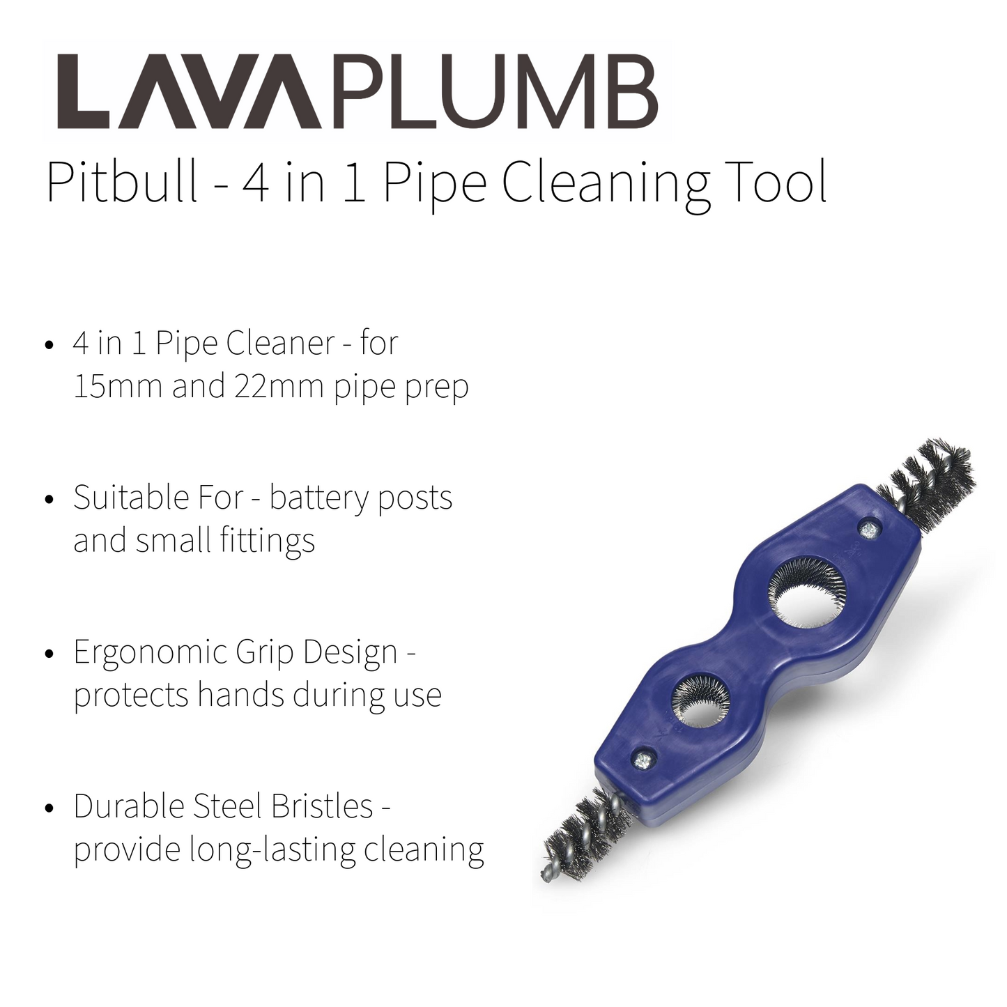 Pitbull 4 in 1 Copper Pipe Cleaner Tool  15mm and 22mm Pitbull - Close Up Detail