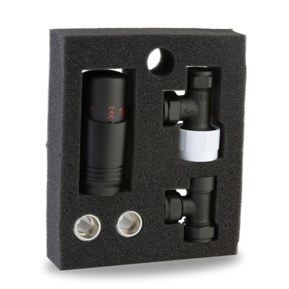 LavaTherm TRV Black Thermostatic Radiator Valve - Angled LavaTherm - Close Up Detail