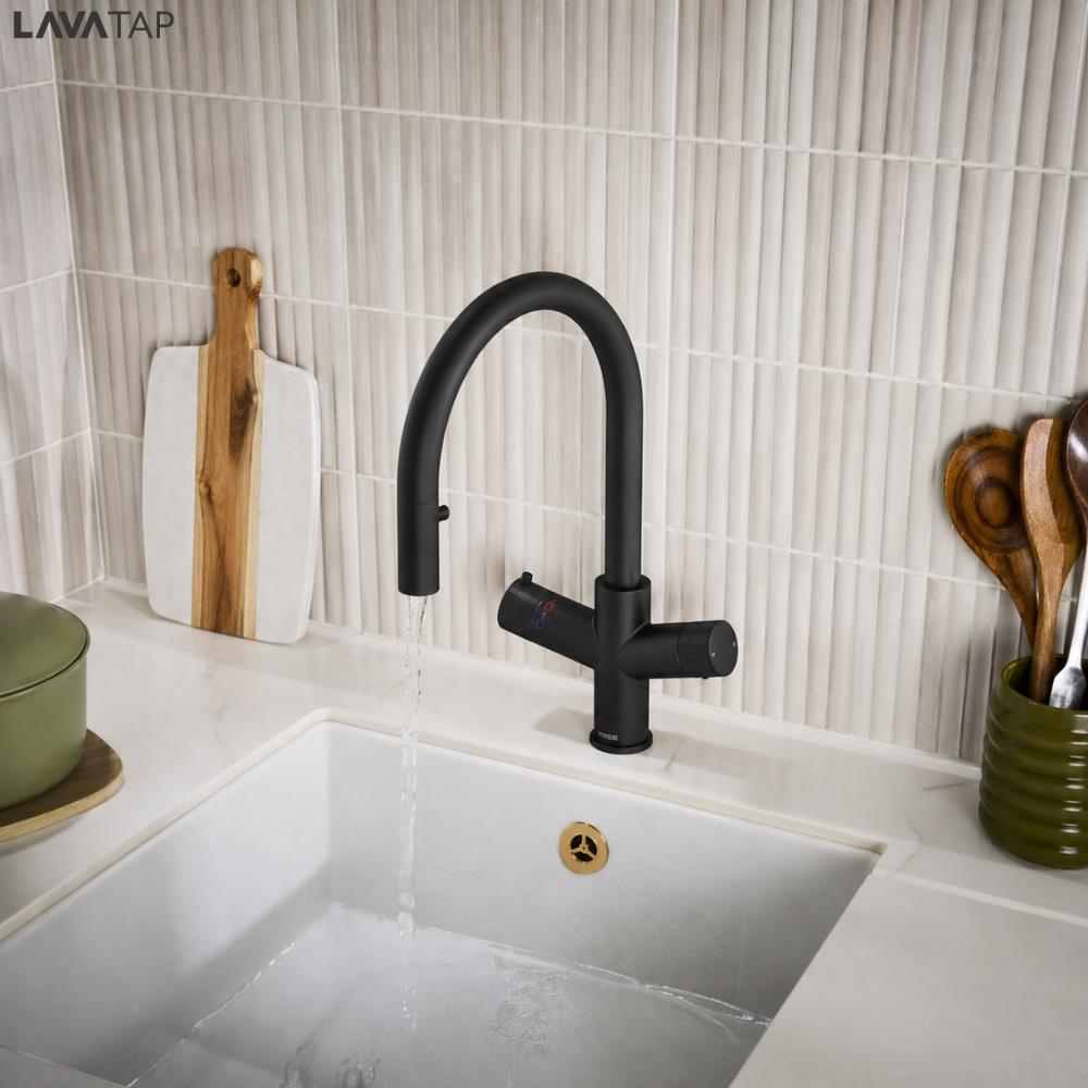 LavaTap 4 in 1 Pull Out Boiling Water Tap Kit with Tank and Filter - Black LavaTap - Side Profile