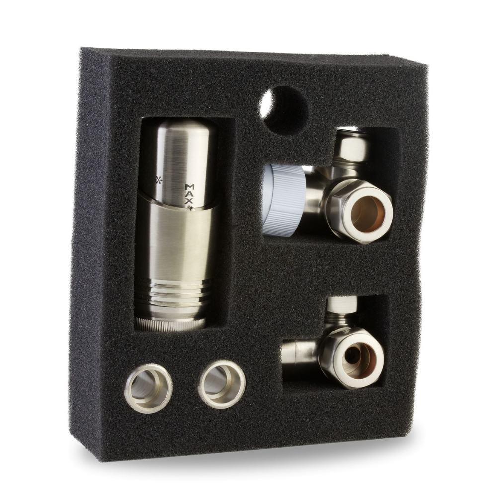 LavaTherm TRV Brushed Nickel Thermostatic Radiator Valve - Corner LavaTherm - Close Up Detail