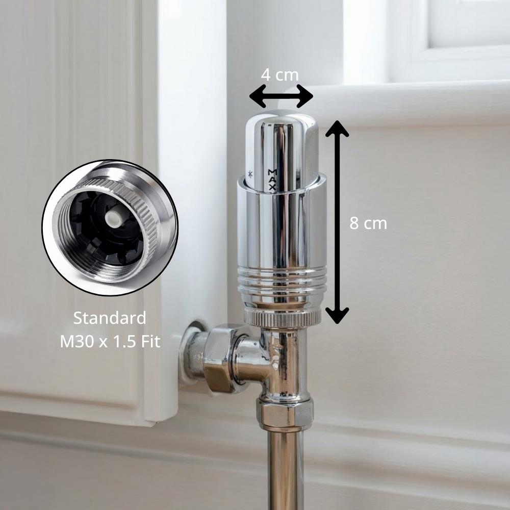 LavaTherm Chrome Thermostatic Radiator Valve TRV Head M30 x 1.5 - 10 Pack LavaTherm - Feature Detail