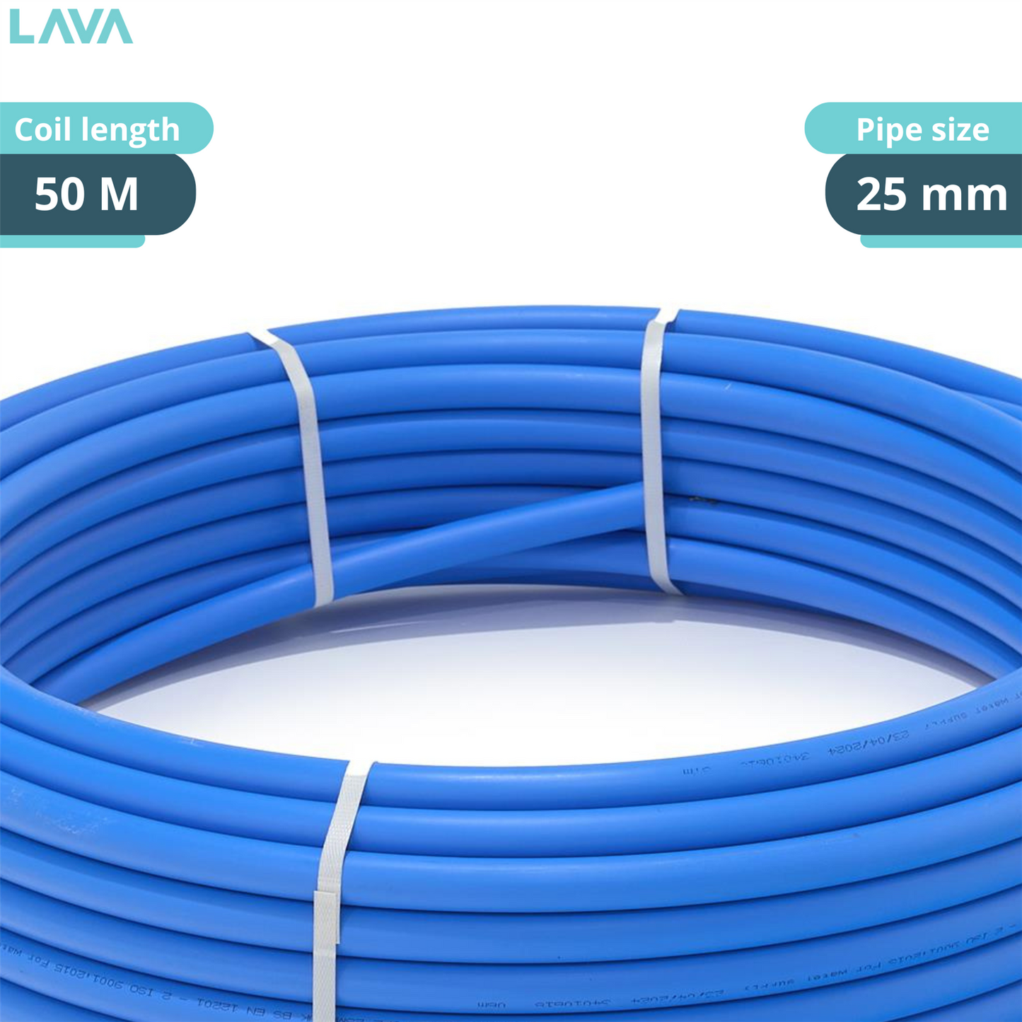 LavaTap 25mm MDPE pipe, blue, 50m roll – side view