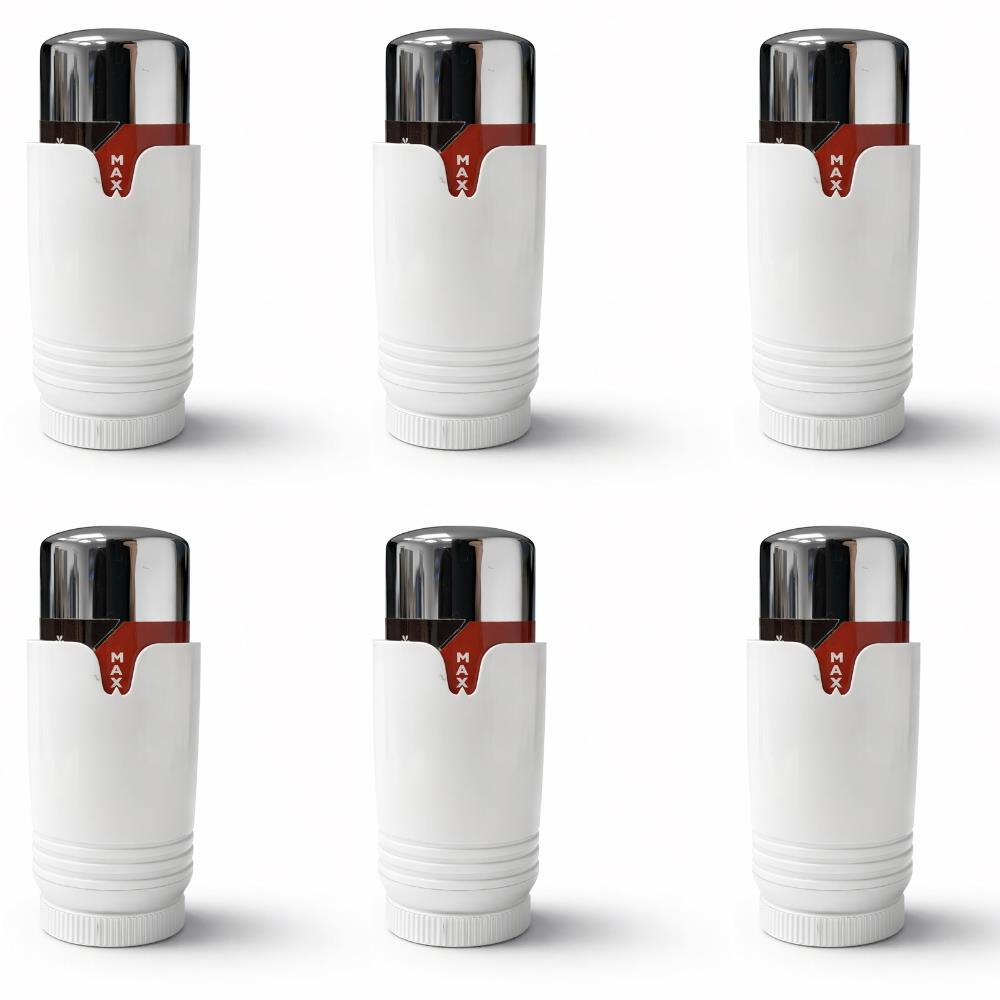 LavaTherm White and Chrome Thermostatic Radiator Valve TRV Head M30 x 1.5 - 6 Pack LavaTherm