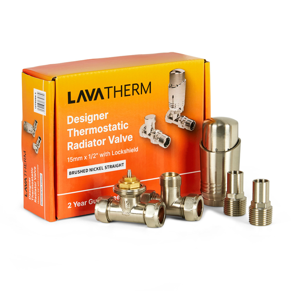 LavaTherm TRV Brushed Nickel Thermostatic Radiator Valve - Straight LavaTherm - Close Up Detail
