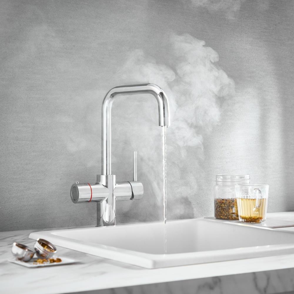 LavaTap Chrome 3-in-1 Square D Neck Boiling Water Tap (Tap Only) LavaTap - Side Profile