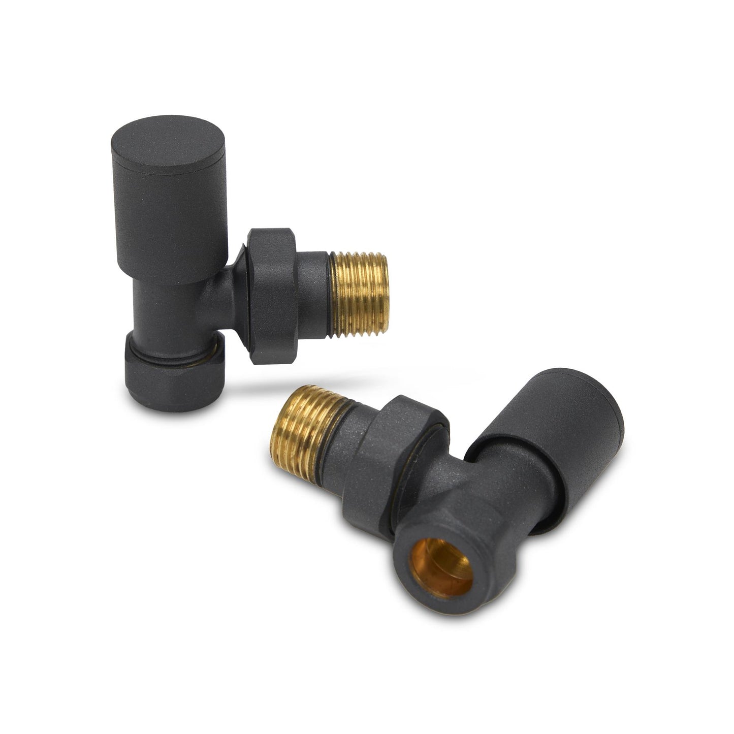 LavaTherm Angled Anthracite Radiator Valves Pair 15mm LavaTherm - Close Up Detail