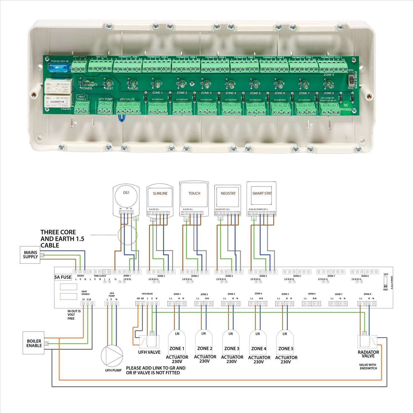 Heatmiser UH8 - 230v 8 Zone Wiring Centre