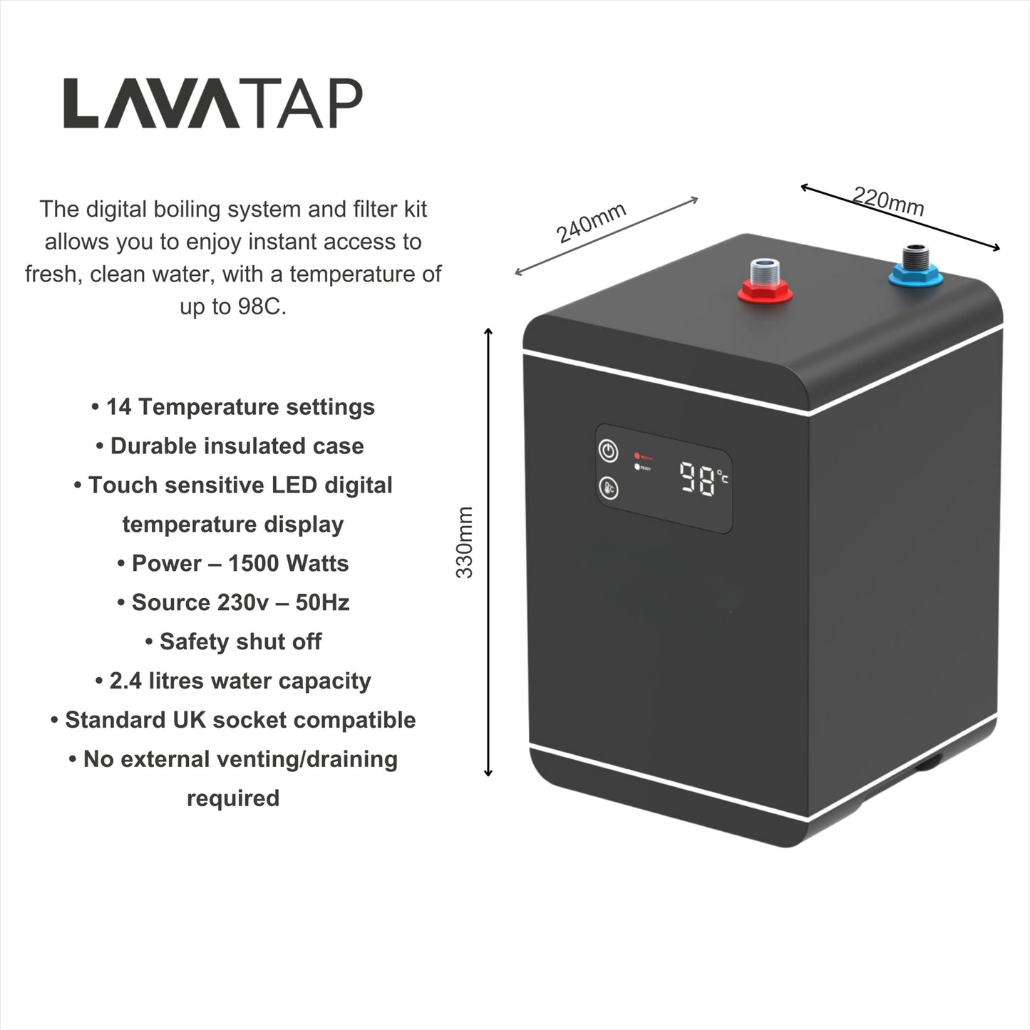 LavaTap Chrome 3-in-1 Swan Neck Boiling Water Tap Kit
