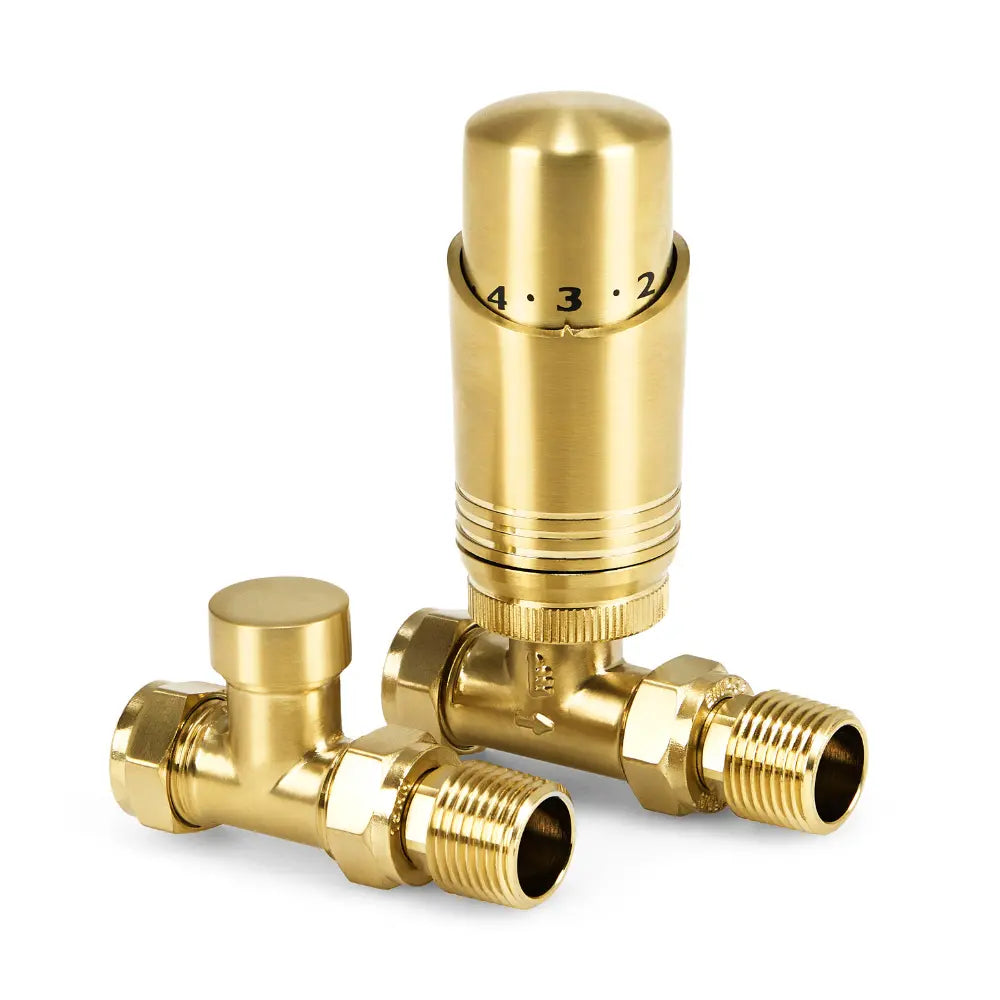 LavaTherm TRV Brushed Brass Thermostatic Radiator Valve - Straight