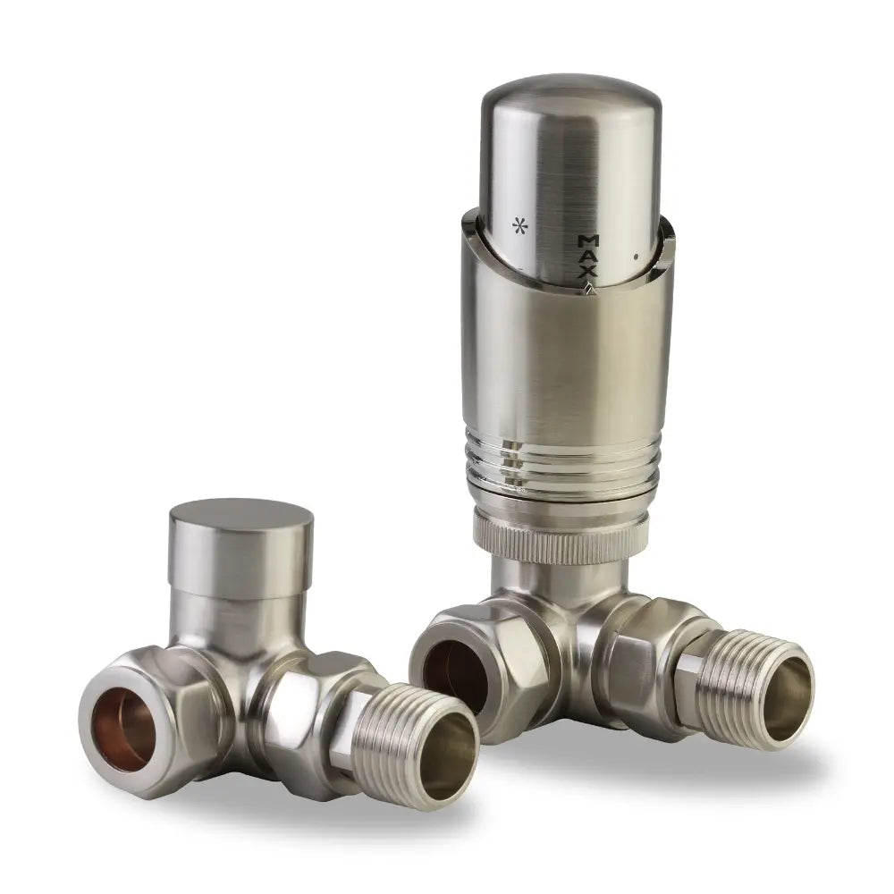 Brushed Nickel Radiator Valve – Corner TRV | LavaTherm